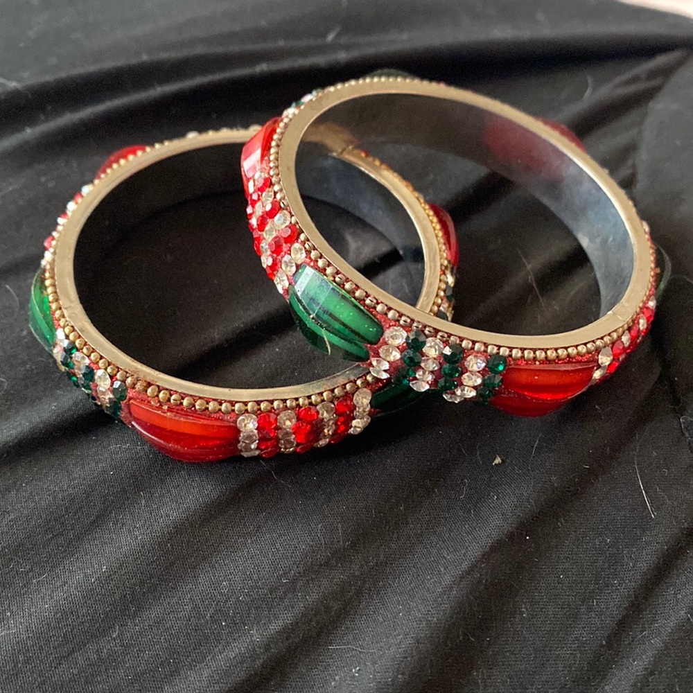 Red and green jeweled bangles